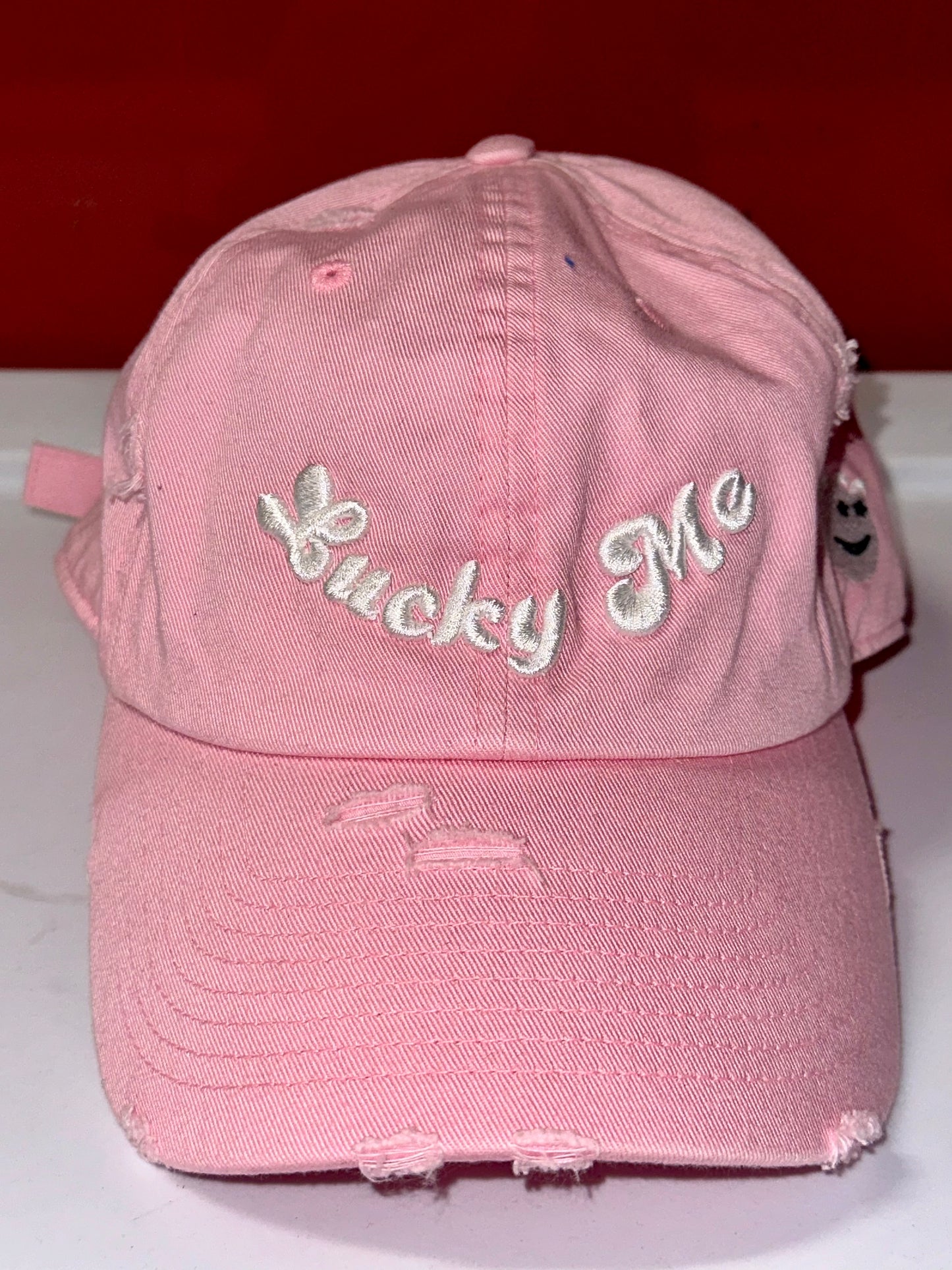 Lucky Me Pink Distressed Cap