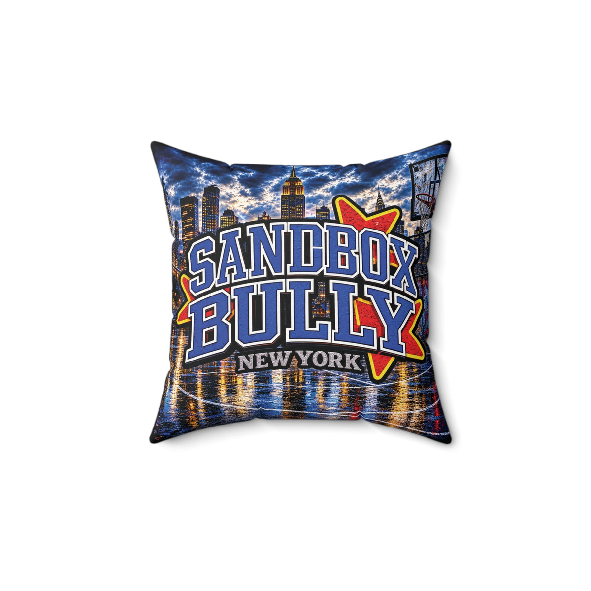 New York City skyline pillow with bold streetwear-inspired design